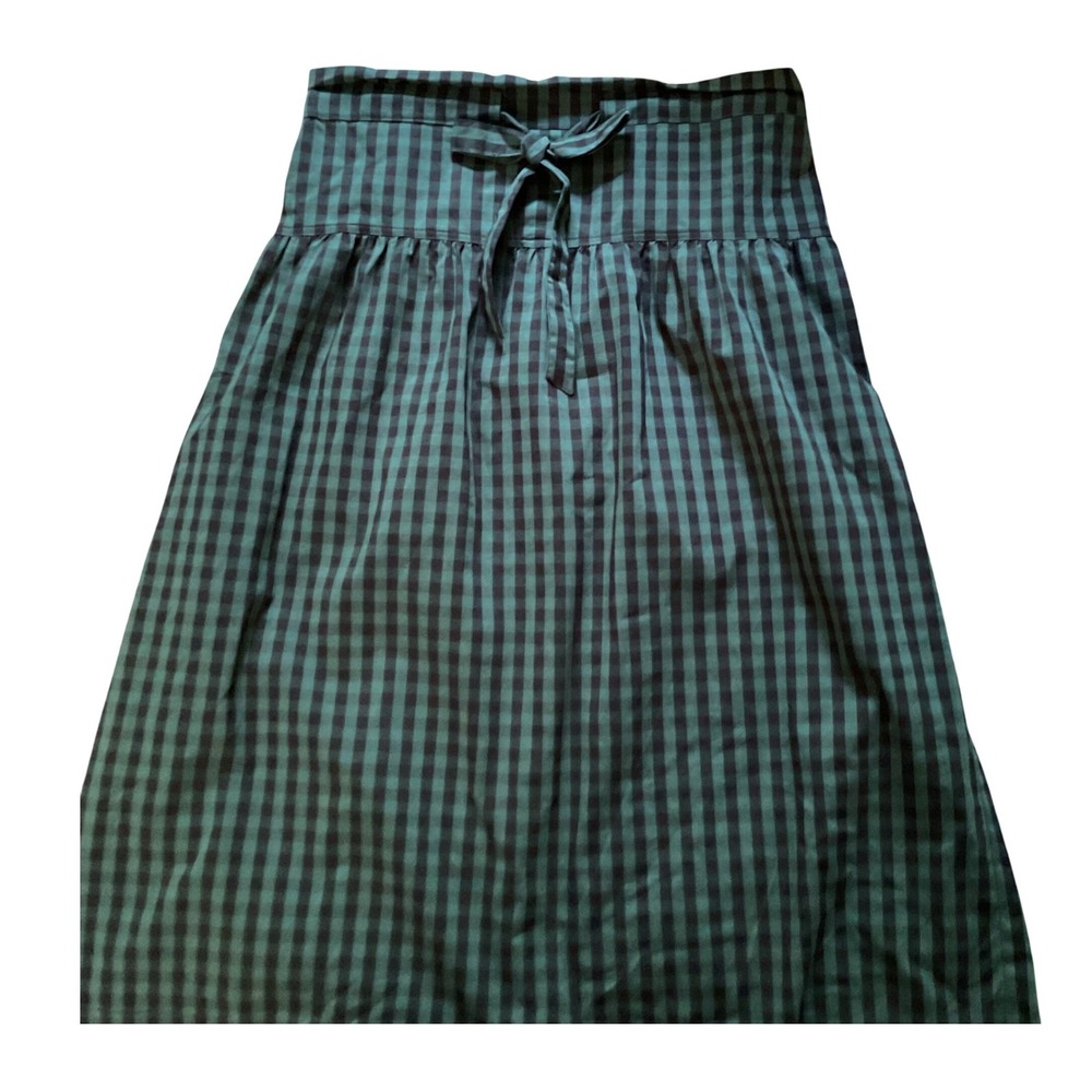 Draper James RSVP Green Black Gingham Paperbag Waist Tie Midi Skirt Womens Large